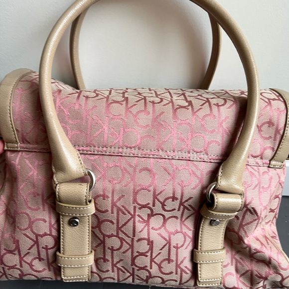 Calvin Klein vintage bag top handle satin pink and tan - Picture 2 of 12